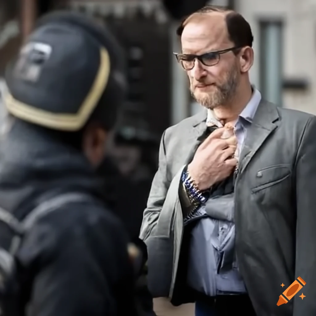 Man being interviewed by a journalist on the street