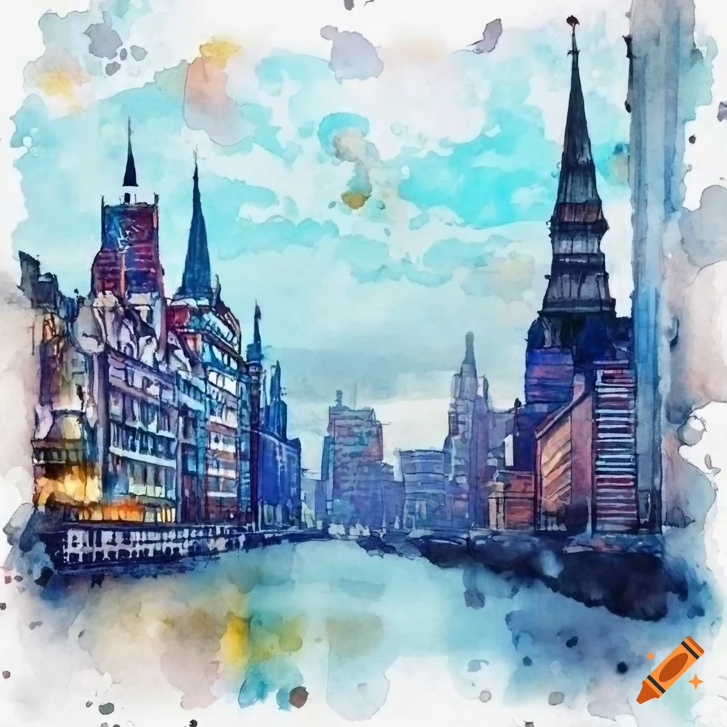 Watercolor illustration of a beautiful cityscape