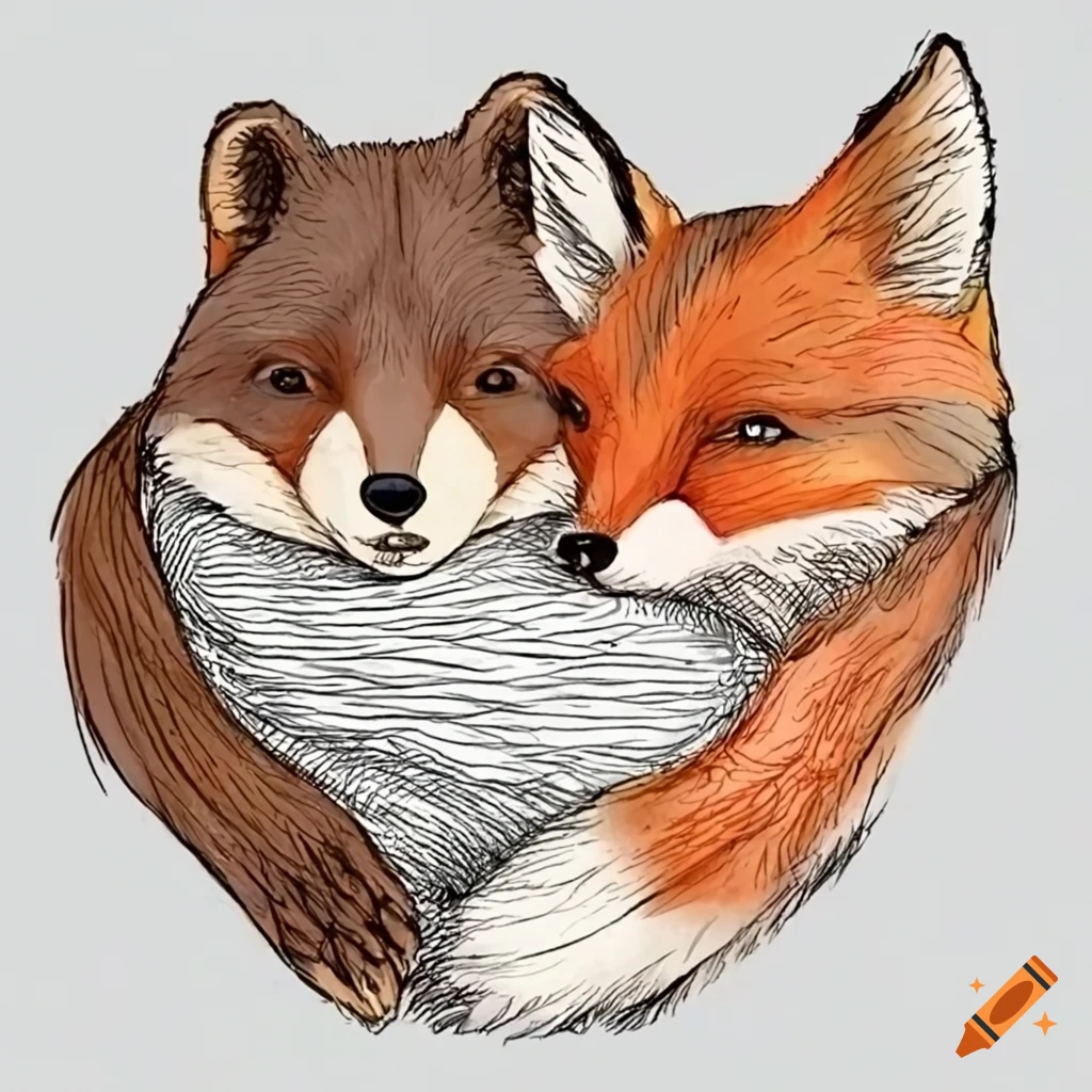cute image of a fox and bear cuddling