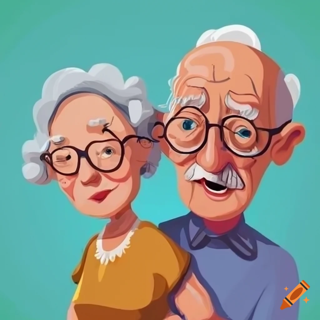 Colorful cartoon-style illustration of grandma and grandpa on Craiyon