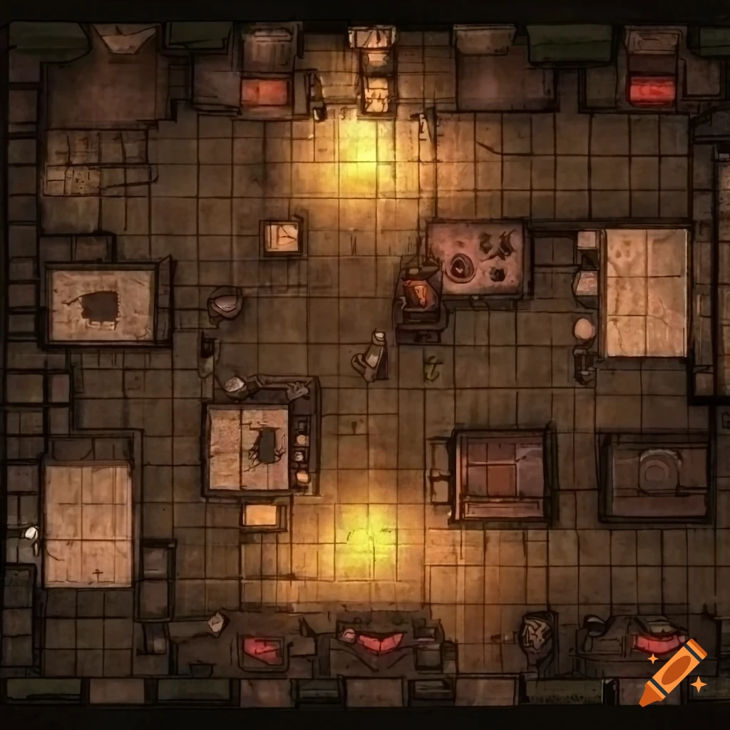 A battlemap of a underground steampunk train station for a tabletop rpg  inspired by alphonse mucha