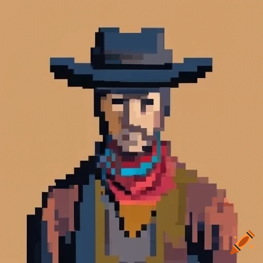 Pixel art cowboy with a wide-brimmed hat on Craiyon