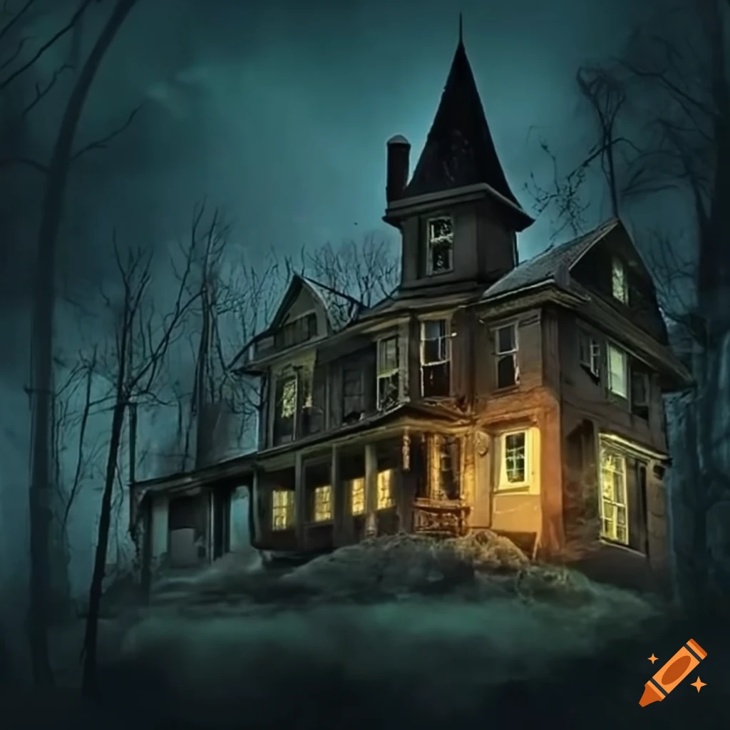 haunted house with ghostly figures