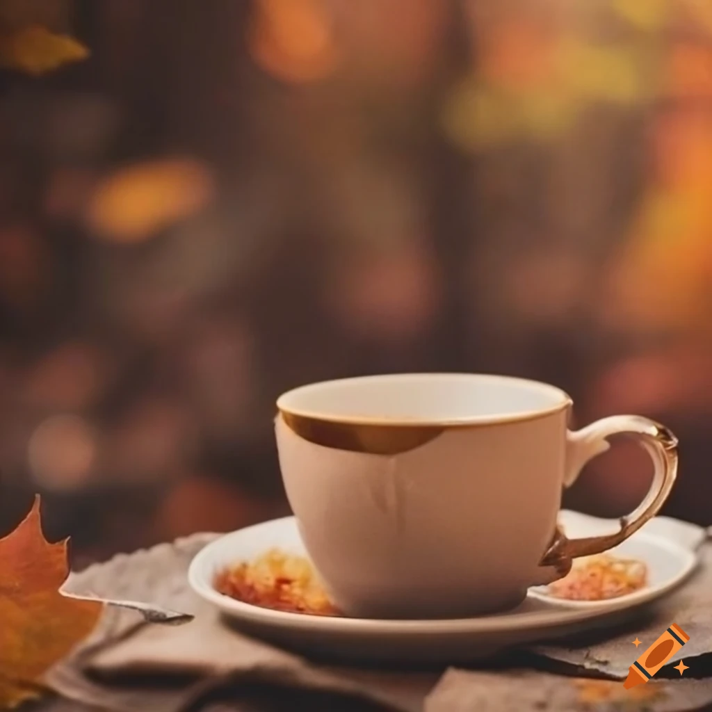 autumn tea cup in a coffee house