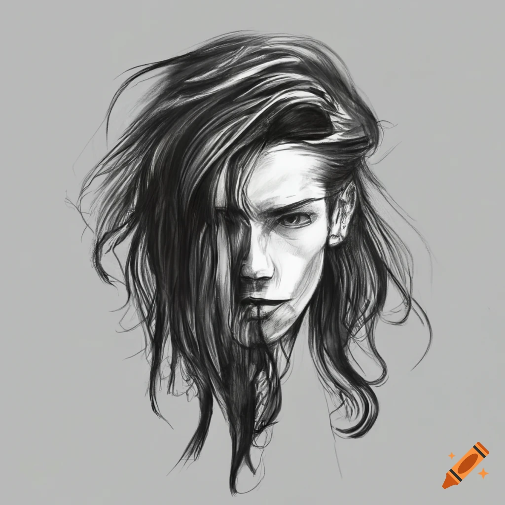 Silhouette Sketch Of A Man With Long Hair