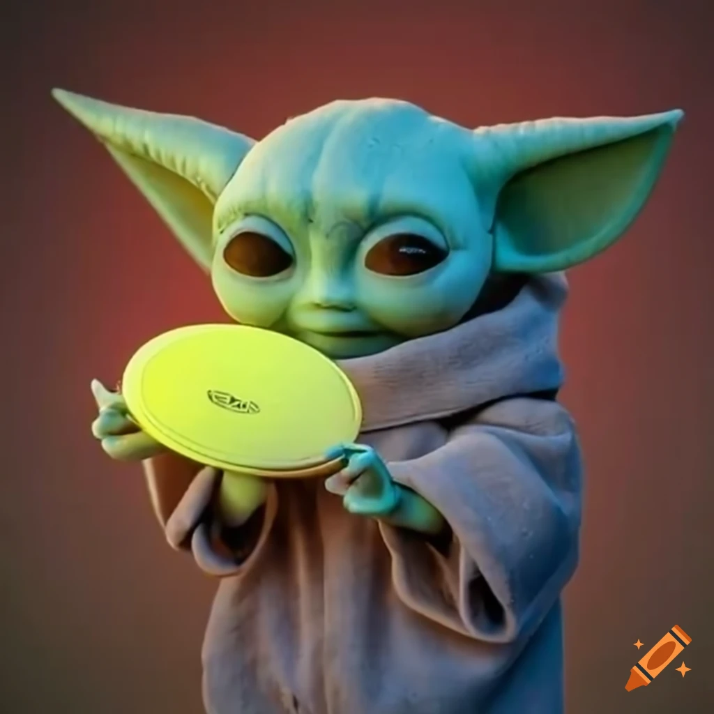 cute Grogu playing disc golf
