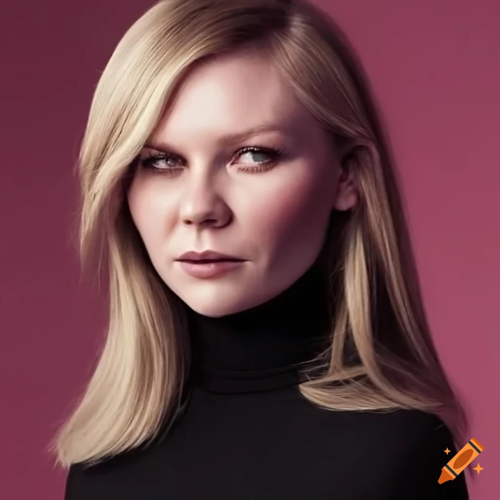 Kirsten dunst with straight hair and black turtleneck sweater on Craiyon