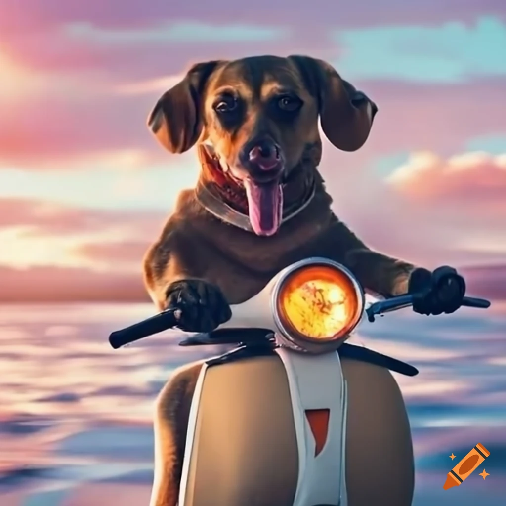Dog riding a scooter