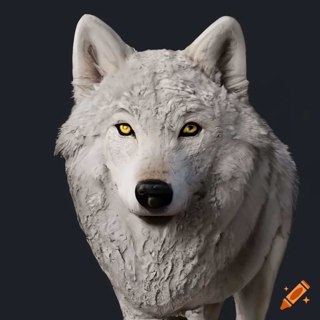 realistic portrayal of a mud-covered white wolf