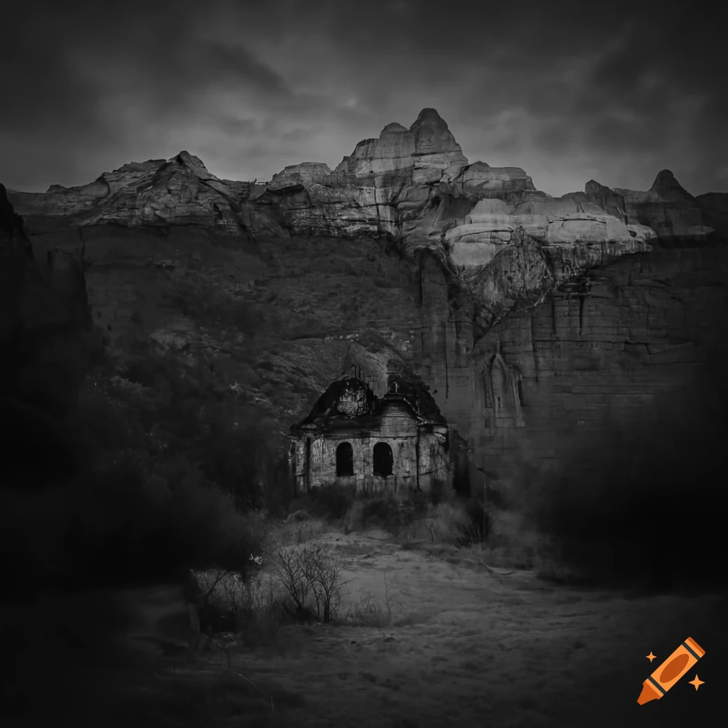 Abandoned zion in black and white on Craiyon