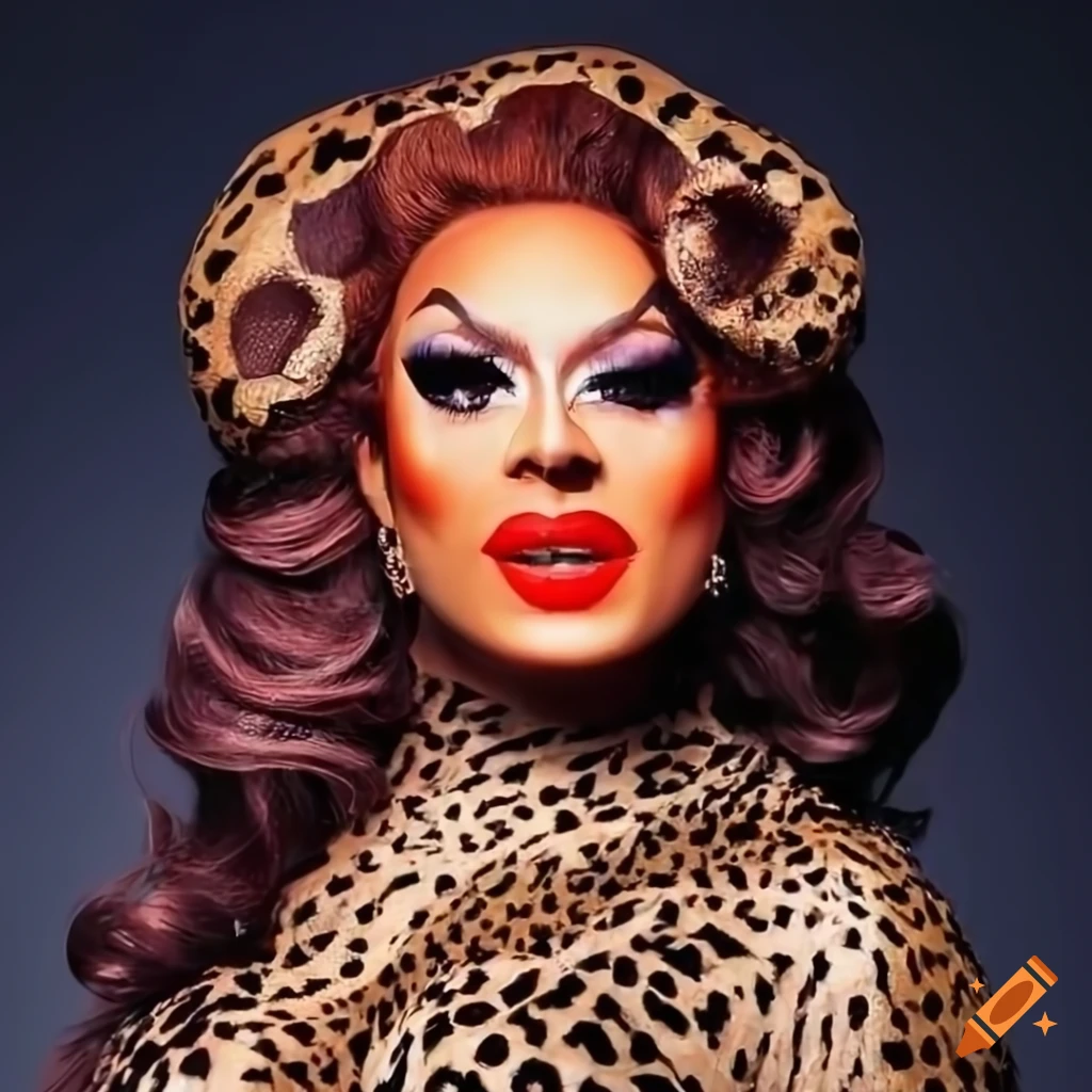 Hyperrealistic drag queen with leopard outfit and orange lipstick on ...