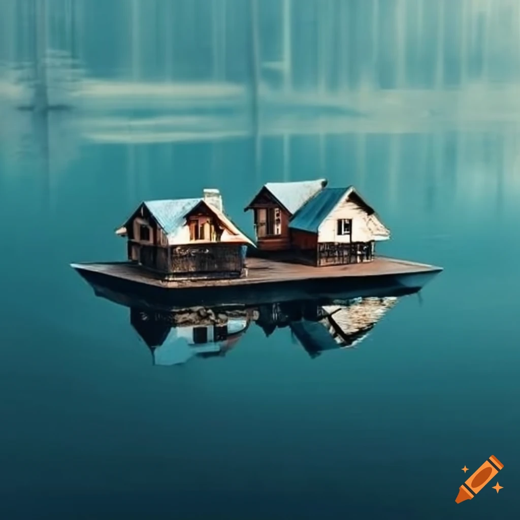 houses floating on a serene lake