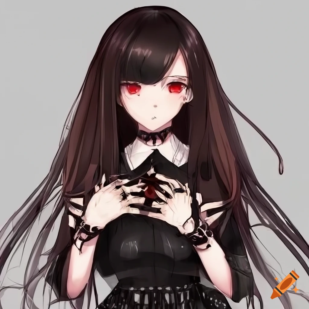 anime girl with dark hair and gothic clothing