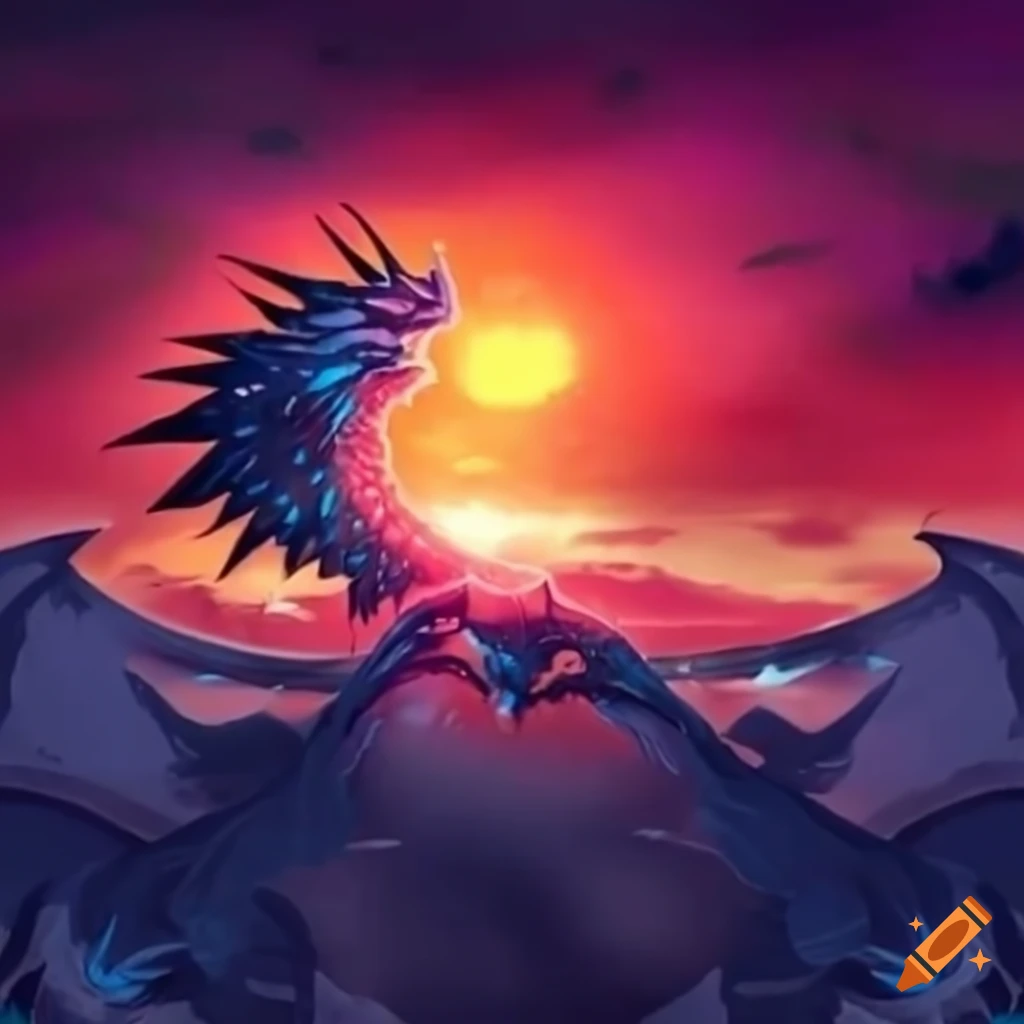 Artistic illustration of an ice dragon in the sunset on Craiyon