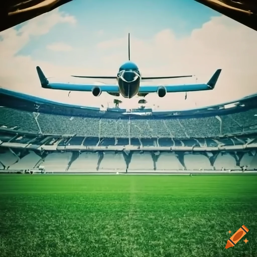 Plane landing in a football stadium on Craiyon