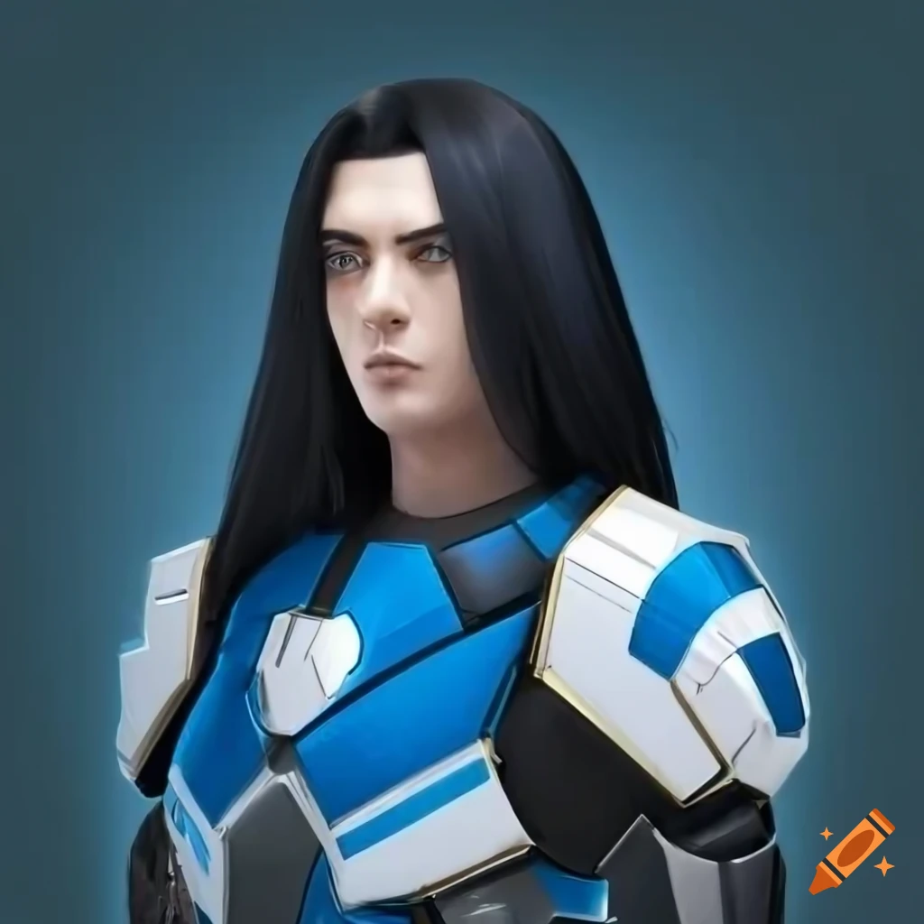 Confident man in futuristic body armor on Craiyon