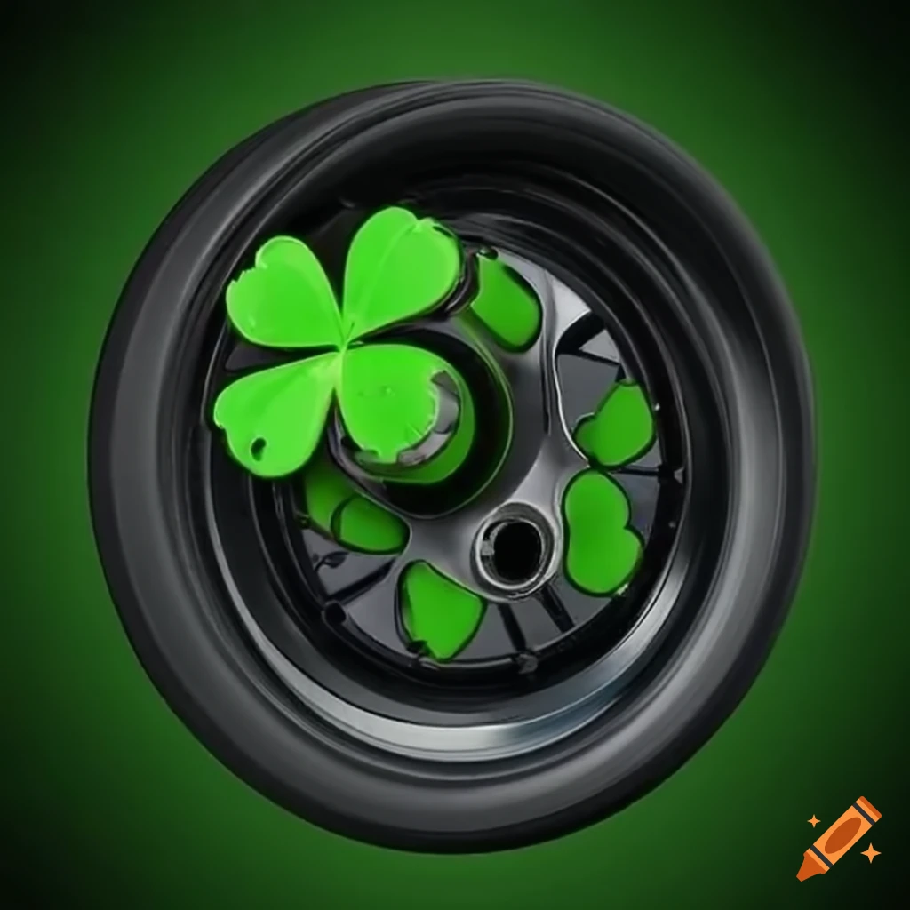 motorcycle wheel with a green clover symbol