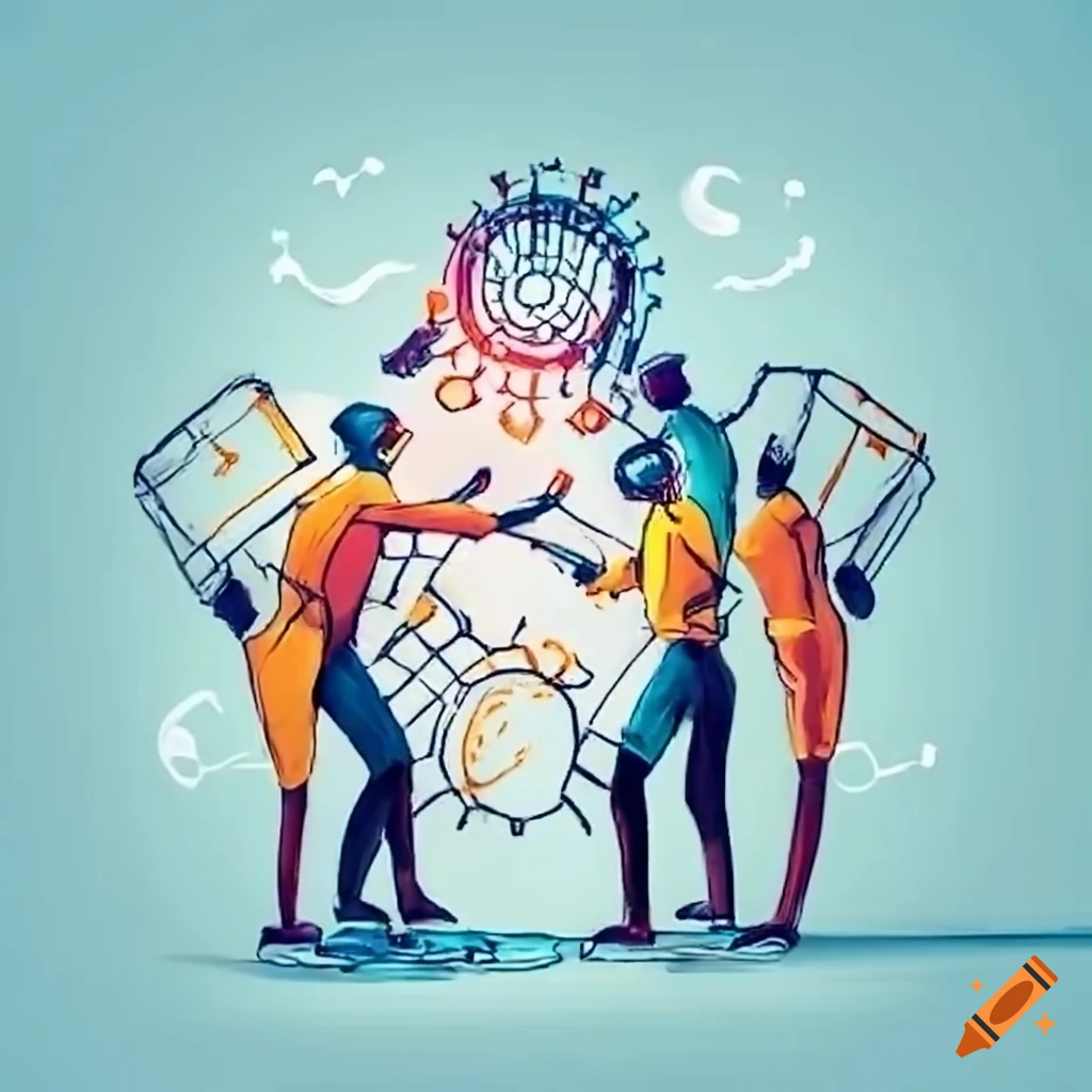 Image of teamwork in creating innovative technology on Craiyon