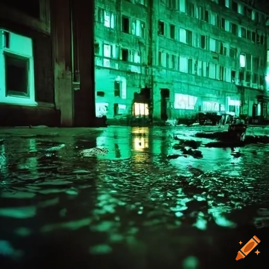 night market illuminated in green light
