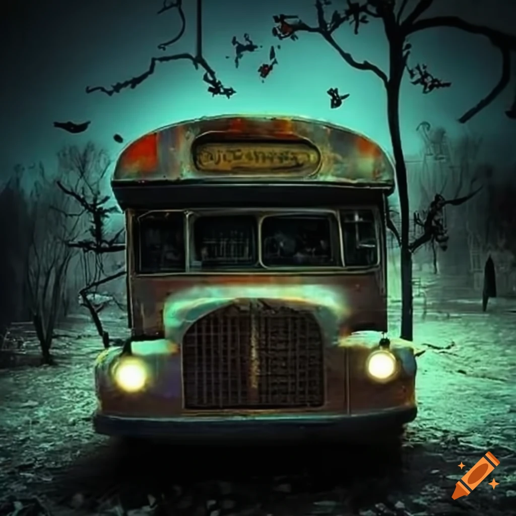 Spooky image of a haunted bus on Craiyon