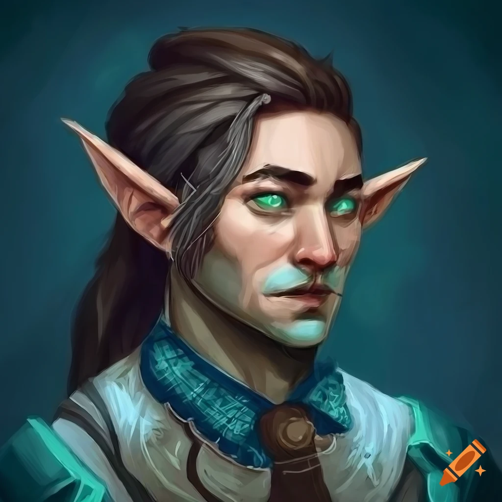 Portrait of a male elf gnome bard playing ukulele in a tavern on Craiyon
