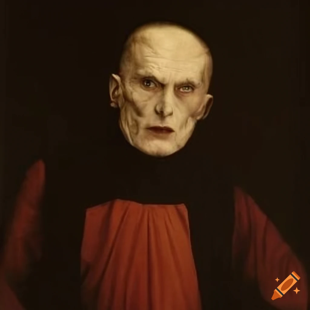 Portrait of a vampiric man in regal garments on Craiyon