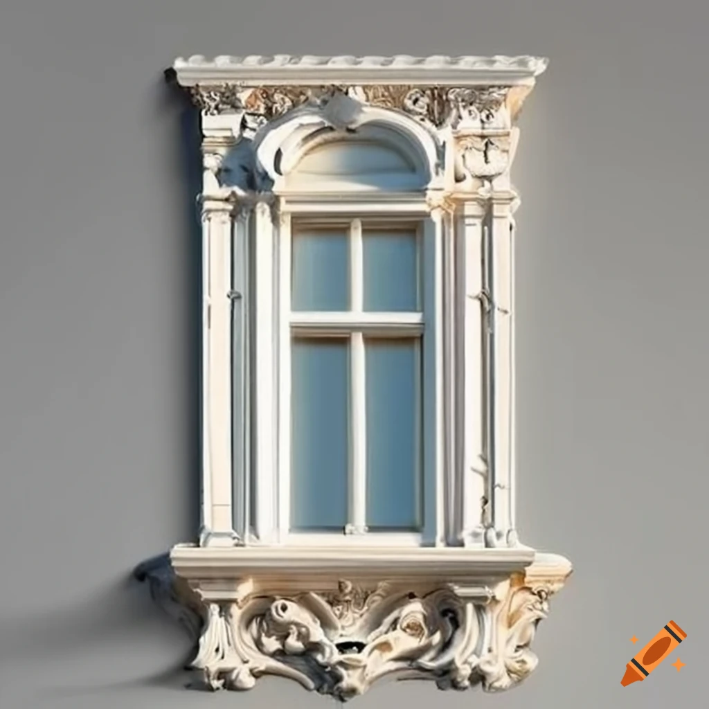 elegant white palace window with stucco ornaments
