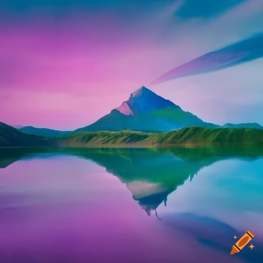 Majestic view of a purple mountain and green lagoon
