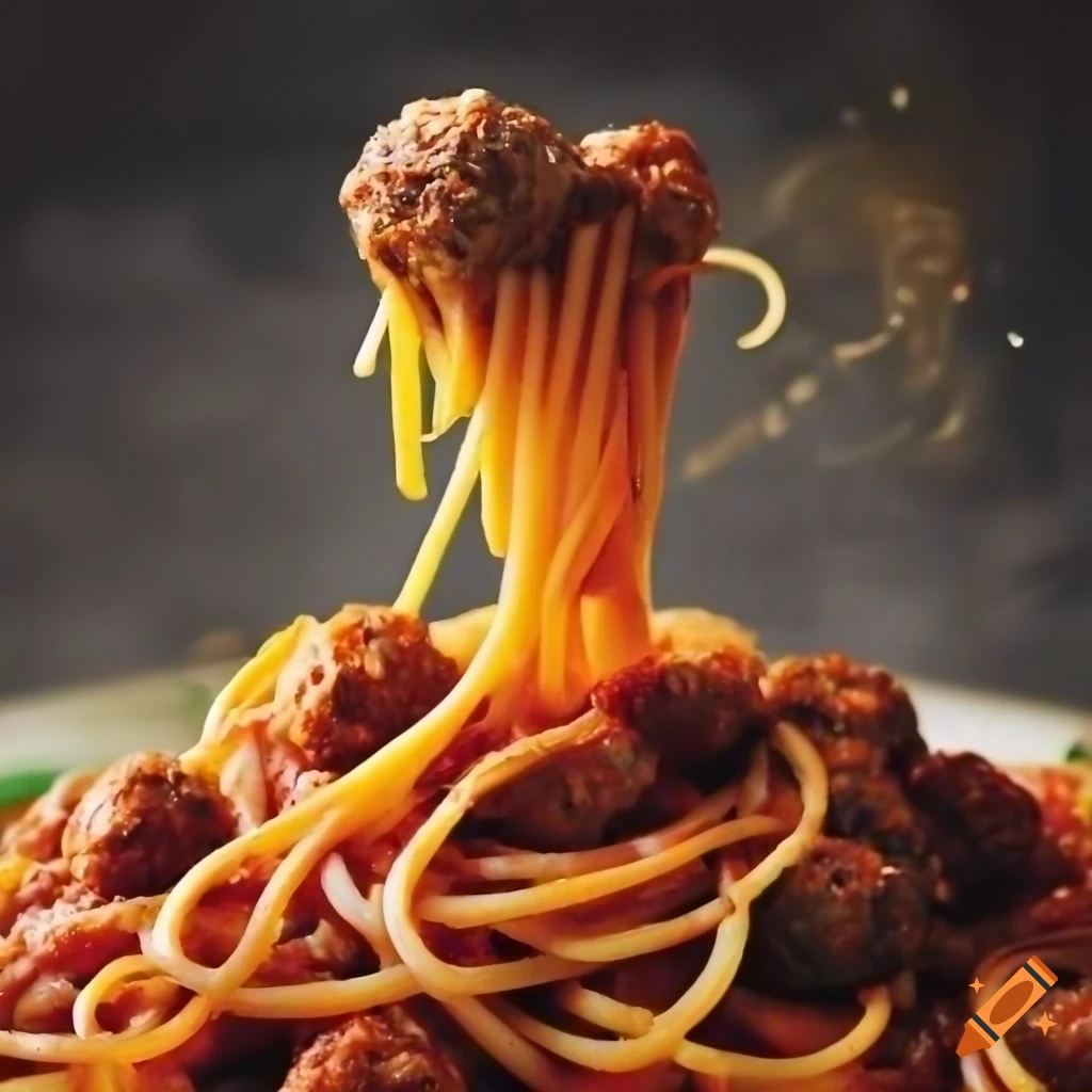 Italian restaurant kitchen with flying spaghetti and frustrated cook on ...