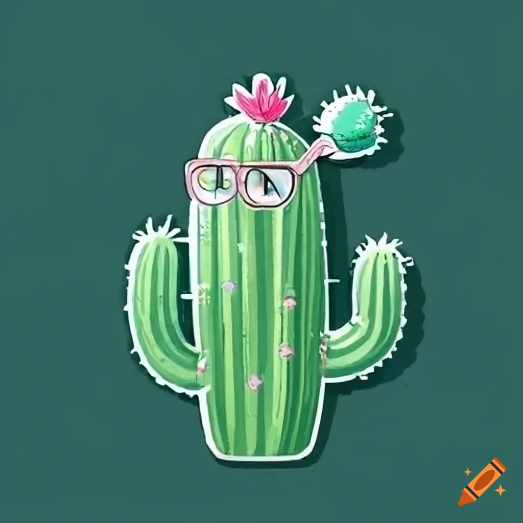 Cute cactus sticker with reading glasses on craiyon