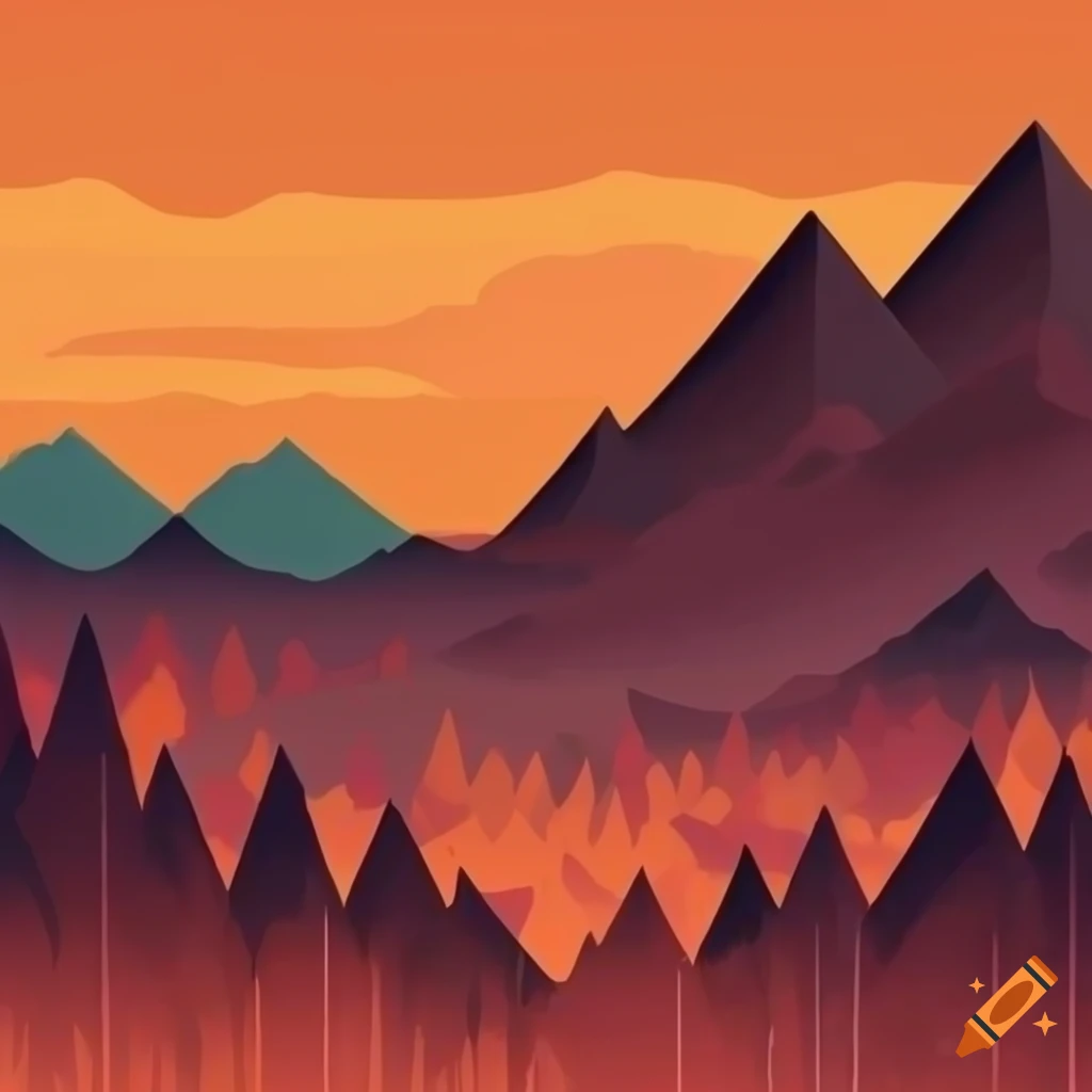 cartoon-style autumn mountains wallpaper
