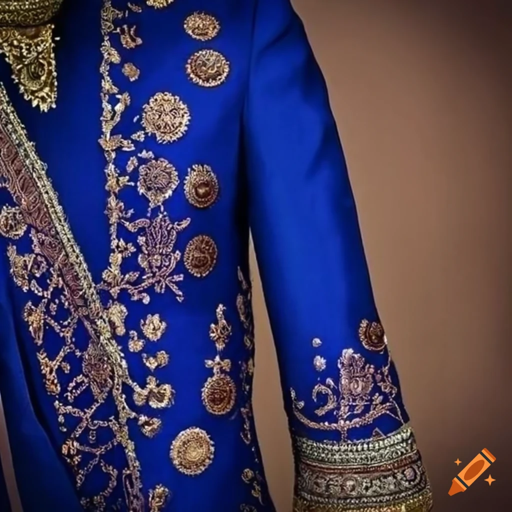 Dark blue coat with silver indian embroidery on Craiyon