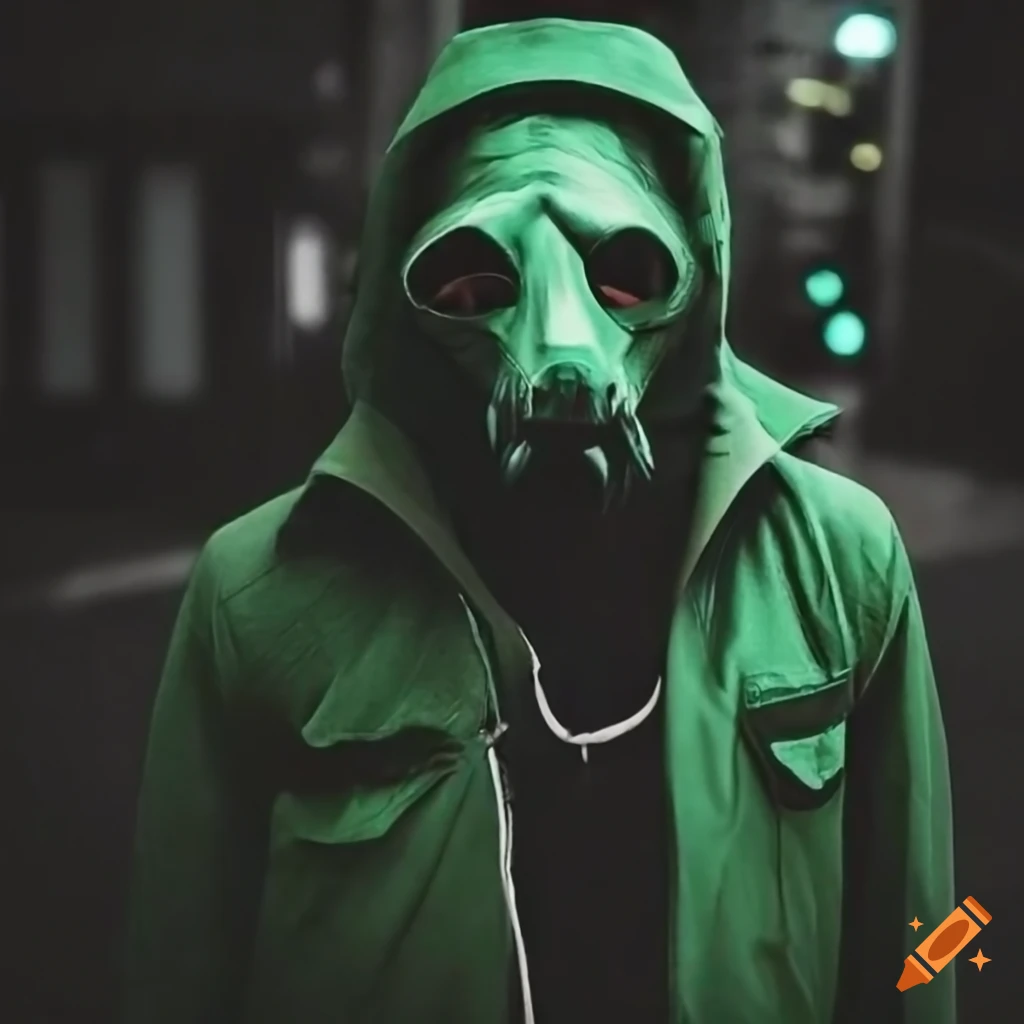 Street photography of a guy wearing a rat mask in miami