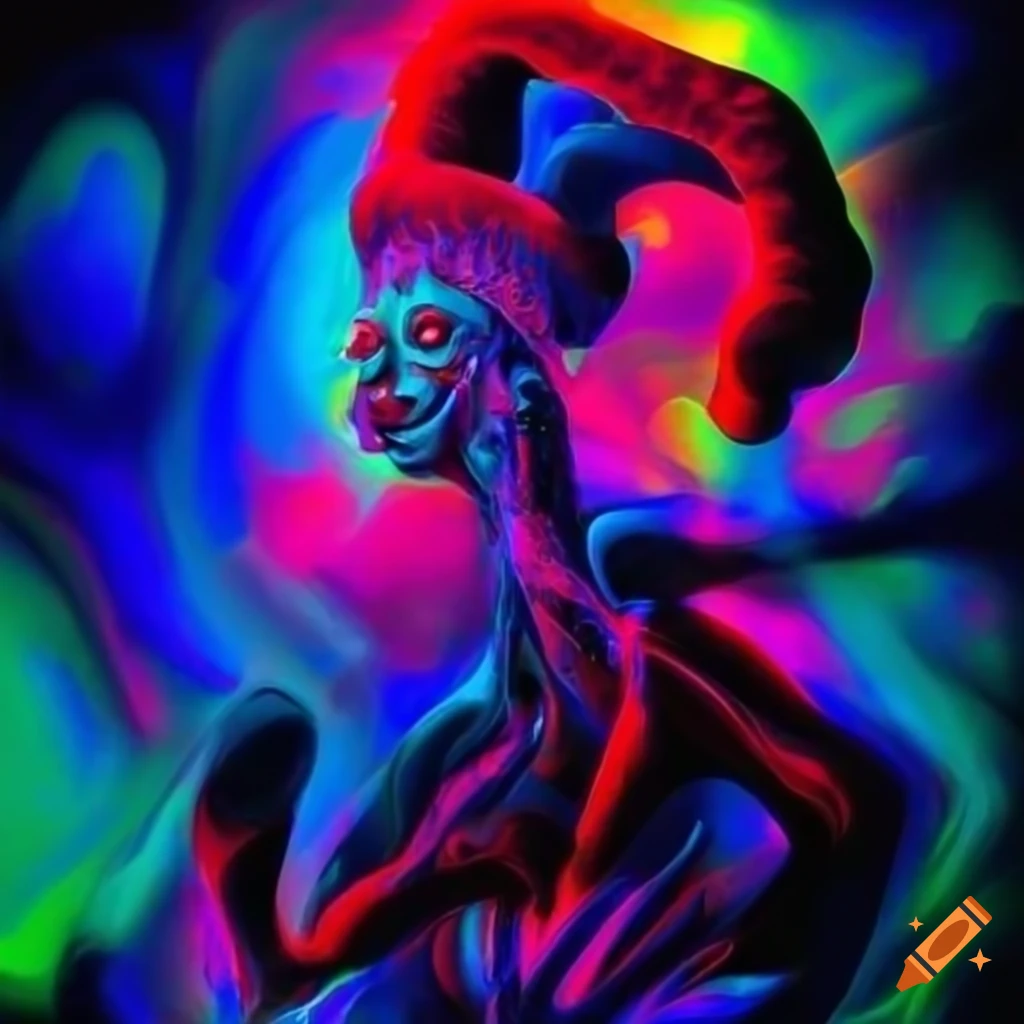 Colorful neon abstract artwork of a jester