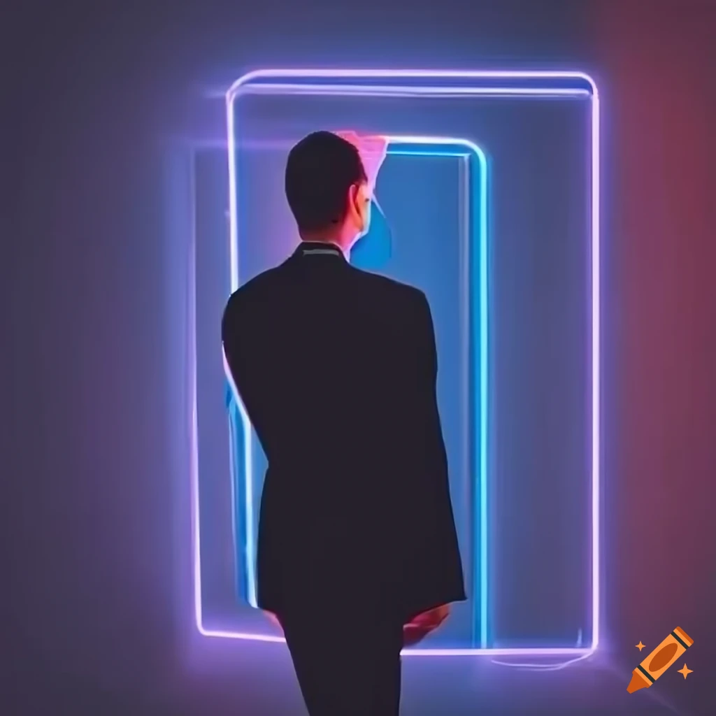 stylish silhouette of a man in a suit under neon lights