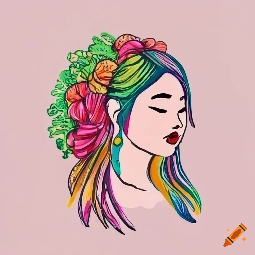 minimalist ink art of an asian goddess