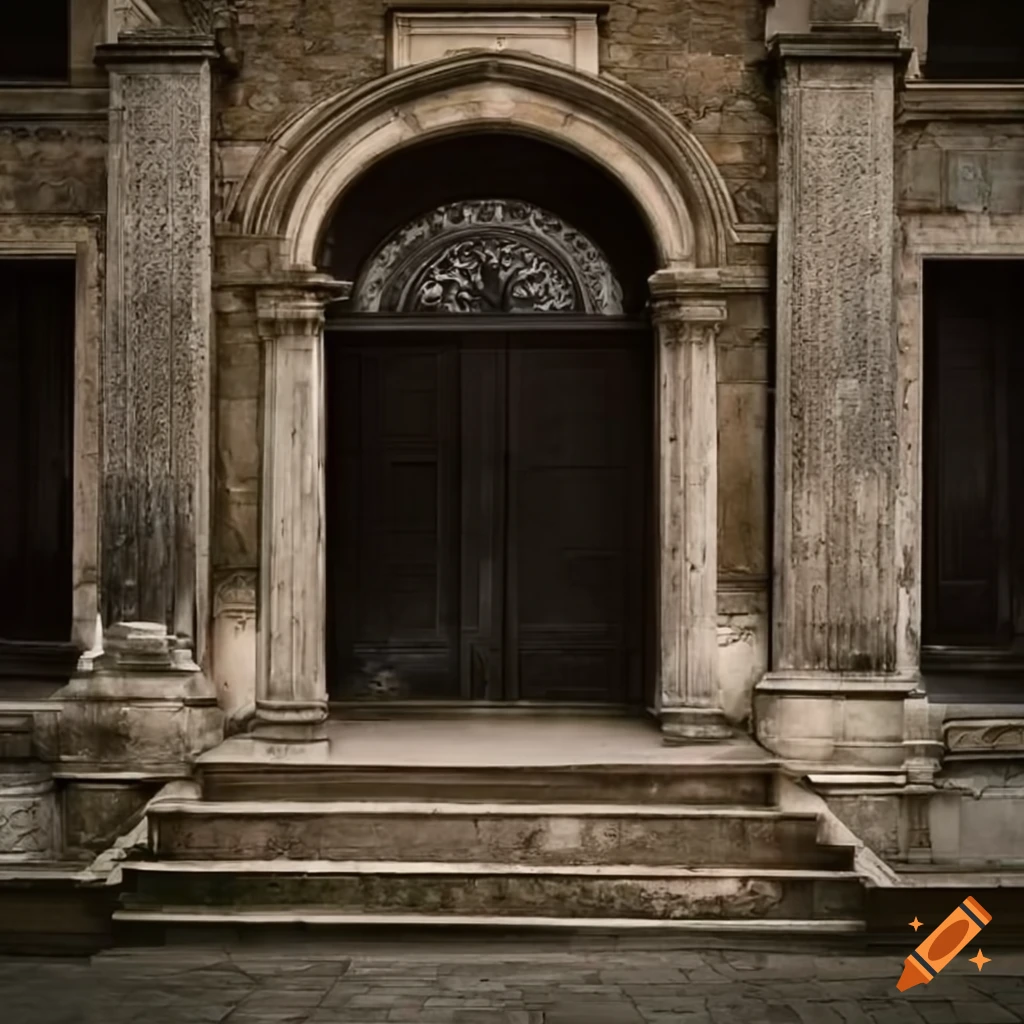 exterior view of an old mansion courtyard