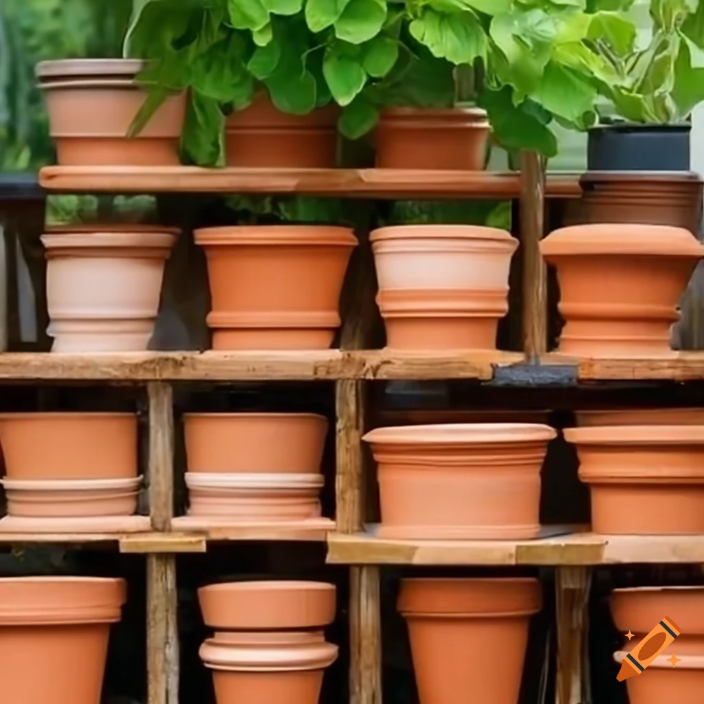Terracotta plant pots in a garden centre on Craiyon