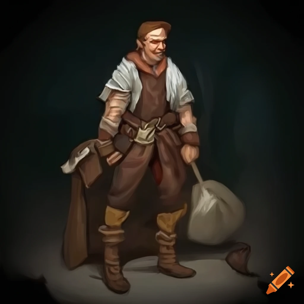 Illustration of a male peasant in a medieval setting on Craiyon