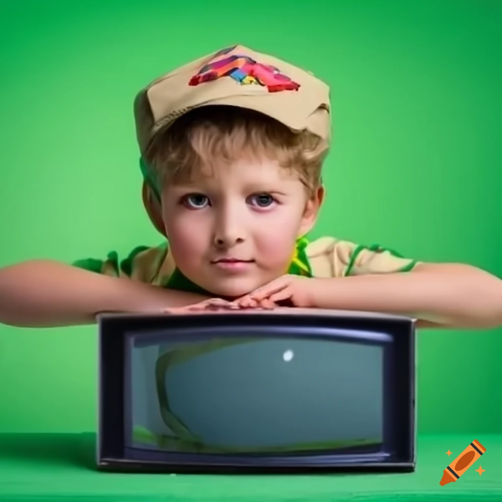 scout kid with a green television