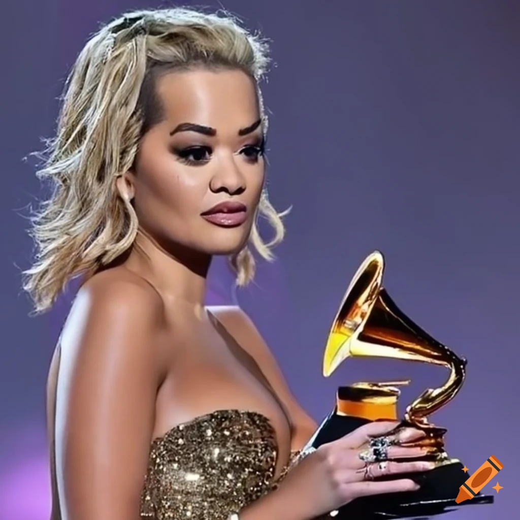 Rita ora accepting a grammy award on Craiyon