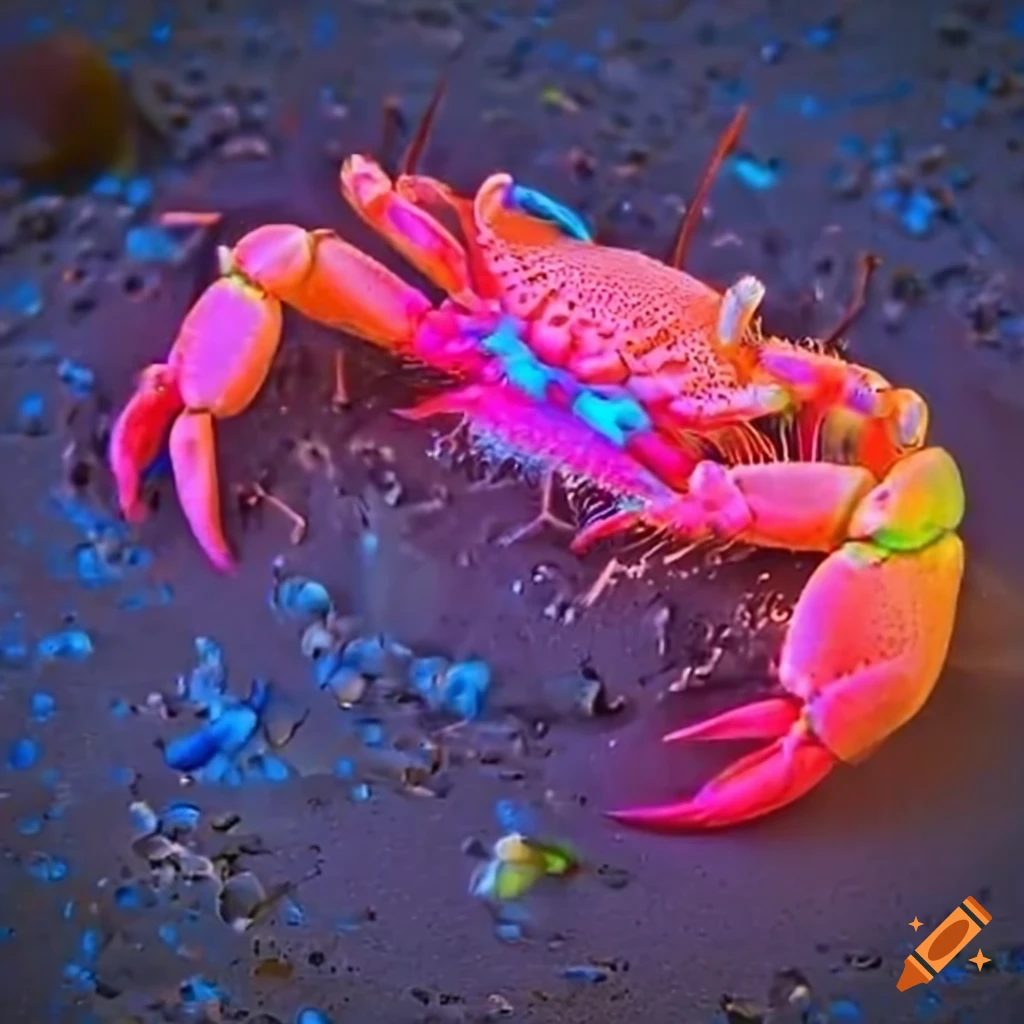 Neon crab on a neon beach