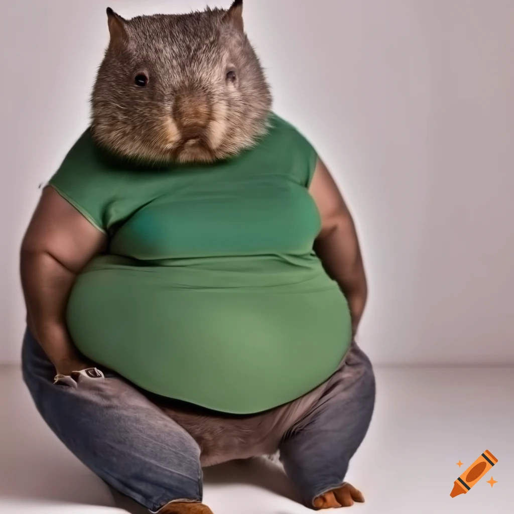 cartoon depiction of an overweight wombat in casual attire