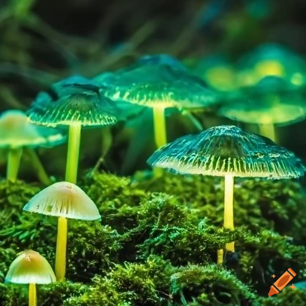 close up of a luminous mushroom underwater