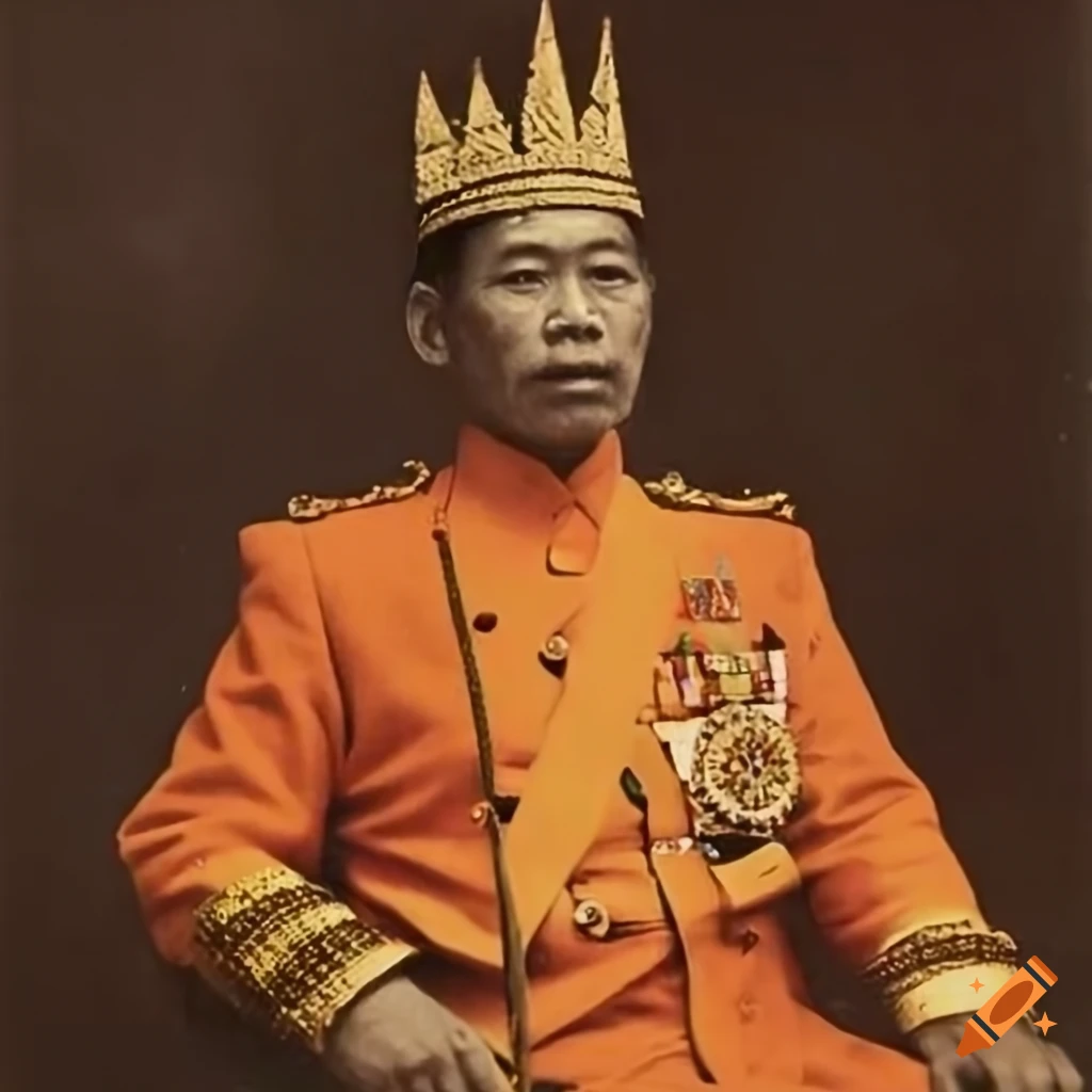 vintage photo of an Indonesian king in an orange suit
