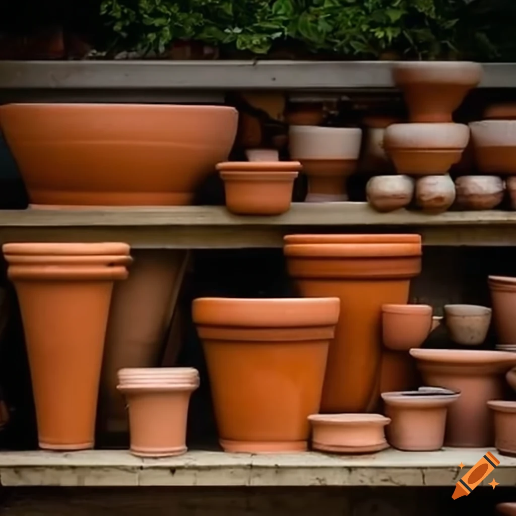 terracotta plant pots in a garden centre