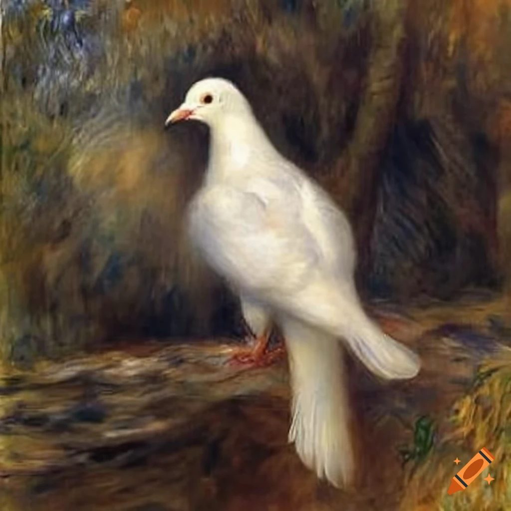 oil painting of a white dove on black background