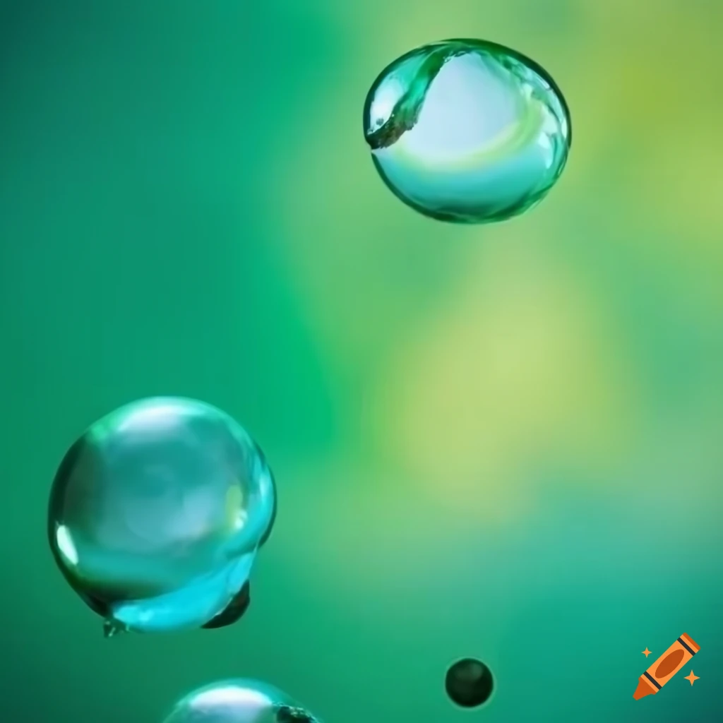 image carrée avec des bulles vert d'eau et touches de jaune et blanc