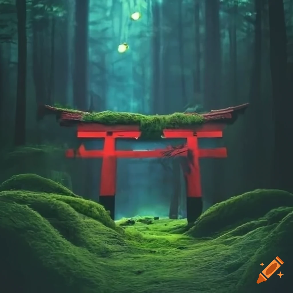 Scary Japanese Forest With Red Torii Gate