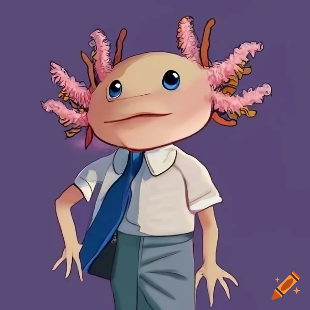 cartoon axolotl as a Mormon missionary